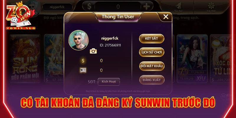 Có tài khoản đã đăng ký Sunwin trước đó
